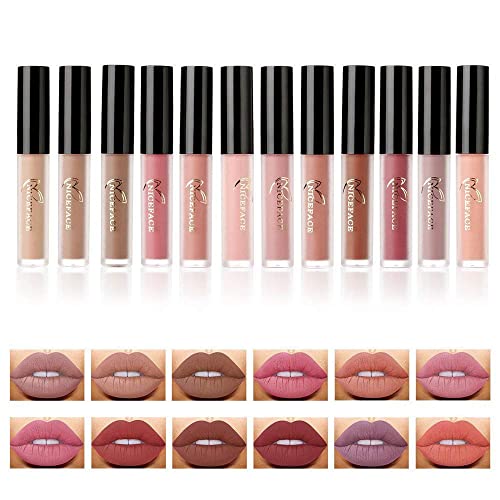 Mist Matte Nude Lipstick Set 12 Colores Impermeable Larga Duración Brillo de labios Taza Antiadherente Lápiz Labial Líquido Brillos Pintalabios