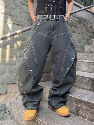 Mens Baggy Jeans Patchwork Y2k Hip Hop Wide Leg Denim Pants Casual Loose Fit Trousers Streetwear4