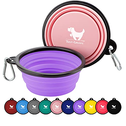Image of Collapsible Dog Bowls for Travel, 2-Pack Dog Portable Water Bowl for Dogs Cats Pet Foldable Feeding Watering Dish for Traveling Camping Walking with 2 Carabiners, BPA Free