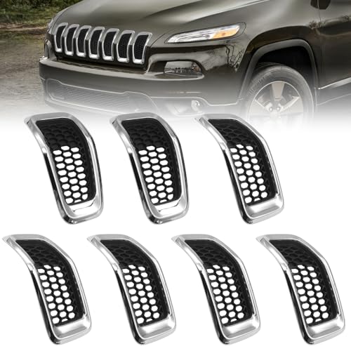 JINCHEN 7pcs Grill Mesh Inserts Fit for Jeep Cherokee 2014-2018, Honeycomb Mesh Front Grill Inserts Grille Cover Frame Trims (Chrome Trim)