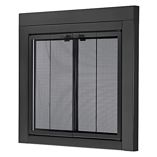 Uniflame - Roman - Bi-Fold Style Fireplace Doors With Smoke Tempered Glass (Color: Black, Size: Large - Fits 36In To 43In W X 25.5In To 32.5In H) #TOP1