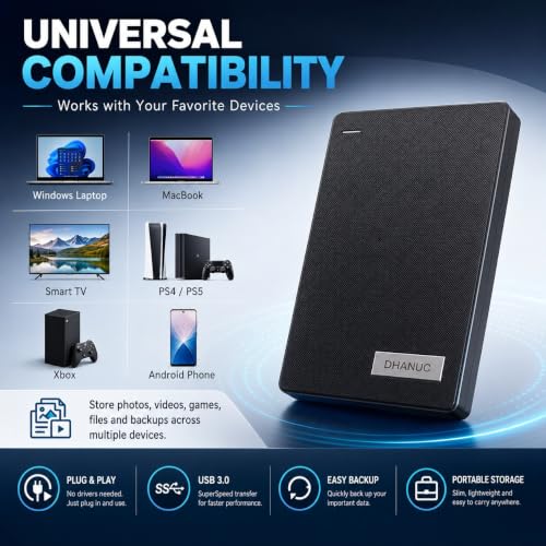 Image of 500GB Ultra Slim External Hard Drive | Portable HDD | USB 3.0 High-Speed 5Gbps | Plug & Play | Backup Drive for Laptop, PC, Mac | Lightweight & Durable - Black (500 GB)