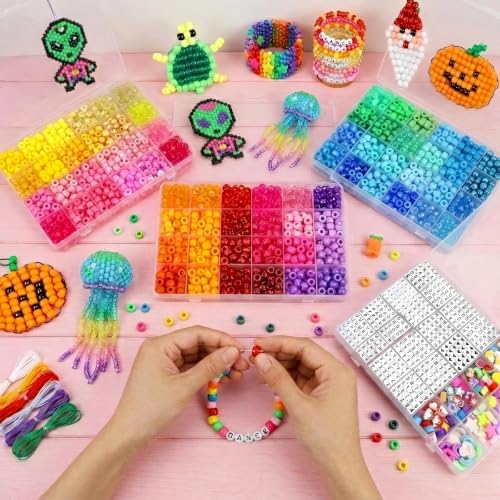 Wuollgess 3280 Pcs Pony Beads for Bracelet Making, 72 Colors 4 Boxes Rainbow Kandi Beads Kit with A-Z Letter Beads and Elastic Strings, DIY Jewelry Making Crafts for Friendship Name Bracelets by Wuollgess - Image 4