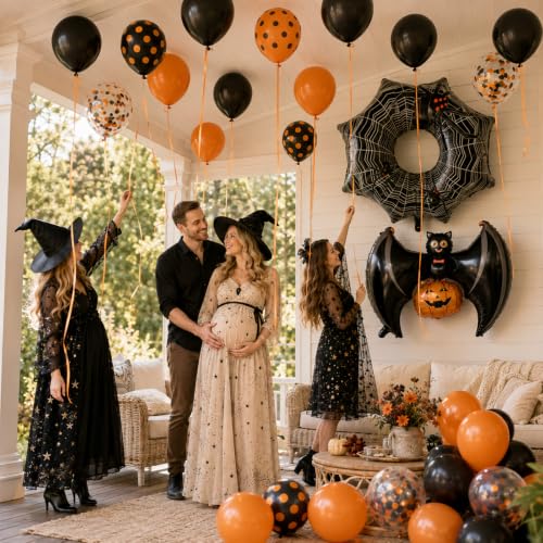 Image of Halloween Black Orange Balloons Pumpkin Bat Spider Foil Balloon Party Decor