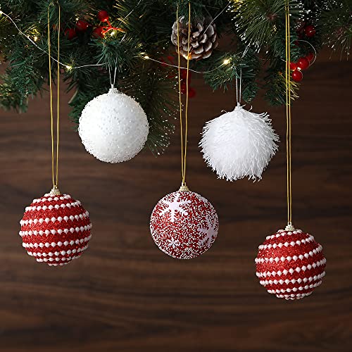 Christmas Tree Ball Ornament Set 16Pcs 80Mm/3.15Inch Red White Glittering Shatterproof Foam Christmas Ball Ornaments Xmas Tree Decor Holiday Decoration #TOP5