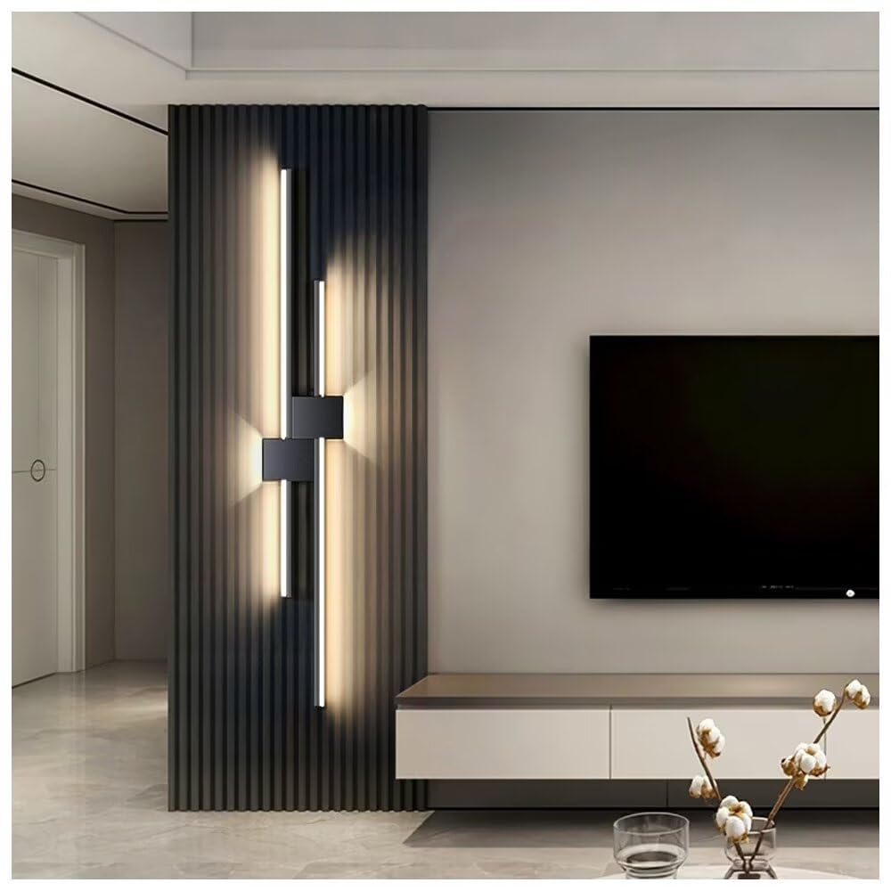 HYJAUSXB Modern 60cm LED Wall Sconce 20W 3000K Minimalist Black Linear Up Down Light Fixture for Living Room Bedroom Bathroom - Elegant Indoor Lamp