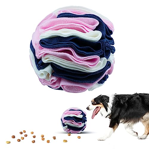 Larimuer ペットスナッフルボール パズル スニッフィング インタラクティブドッグボール 視覚障害犬用 トレーニング ストレス解消 犬のエンリッチメント おもちゃ おやつボール 洗濯機洗い可 (20cm、クラシックピンク ブルー ホワイト)