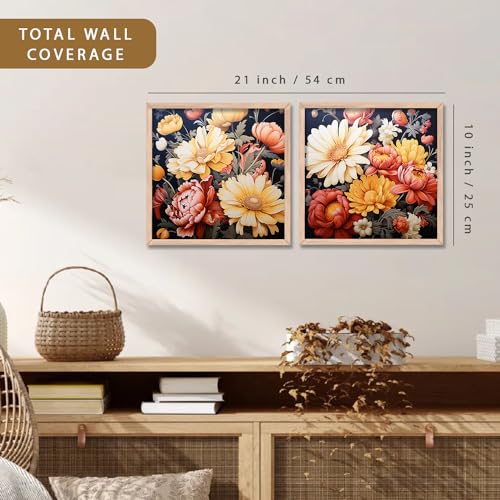 Image of kotart - Painting for Wall Decoration - Pack of 2 - Floral Painting for Living Room Bedroom Office Room Decor - Premium Digital Paintings with Frame for Home Decoration (10x10 inch, E)