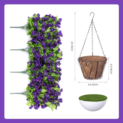 Image of Ammyoo Artificial Faux Hanging Flowers Basket for Spring Outdoor Decor