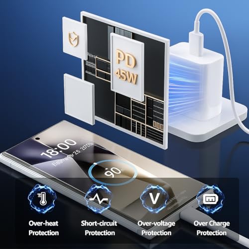 Image of Original 45w | Rapid Speed Charging Adapter and USB C Fast Cable | Ultra-Portable Size | Compatible with Galaxy M34 A23 S21 Ultra - (New Model White)