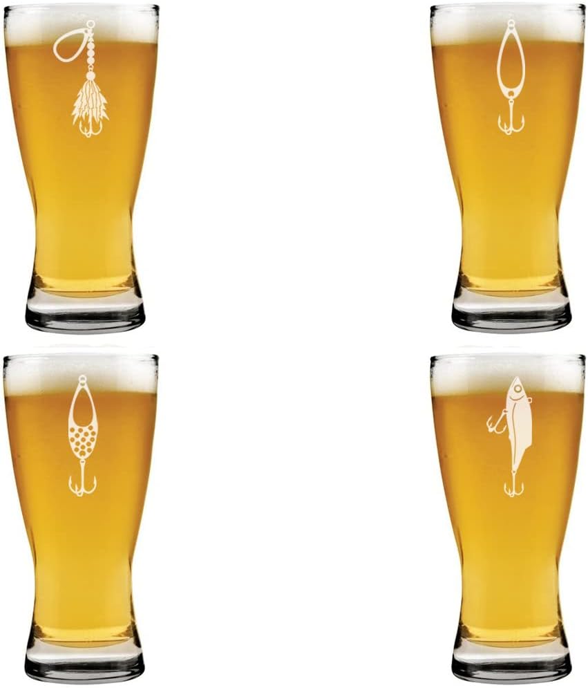 MIP Set of 4 Fishing Lures 15 oz Beer Pilsner Glass