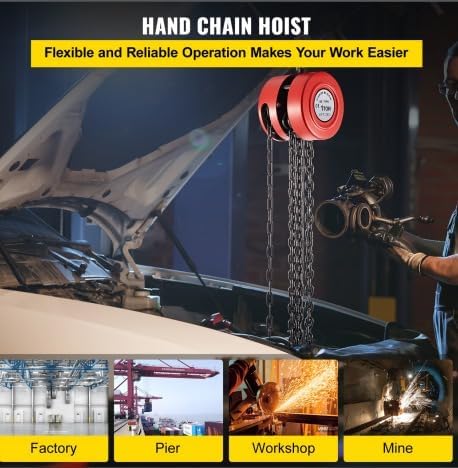 Image of Jawsons Hand Chain Hoist 1 Ton (4400Lbs)- Manual Steel Chain Block Hoist with 10ft /3mtr Lifting Height and Industrial Grade Steel Construction, Ideal for Construction, Garages, Warehouses