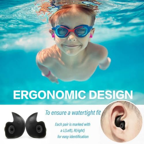 Image of Silicone Earplugs for Swimming Bathing and Sleeping, Professional Noise Reduction Reusable Silicone Swim Earplugs for Adult Swimmers Children Diving (2 Pair) (Black Yellow)