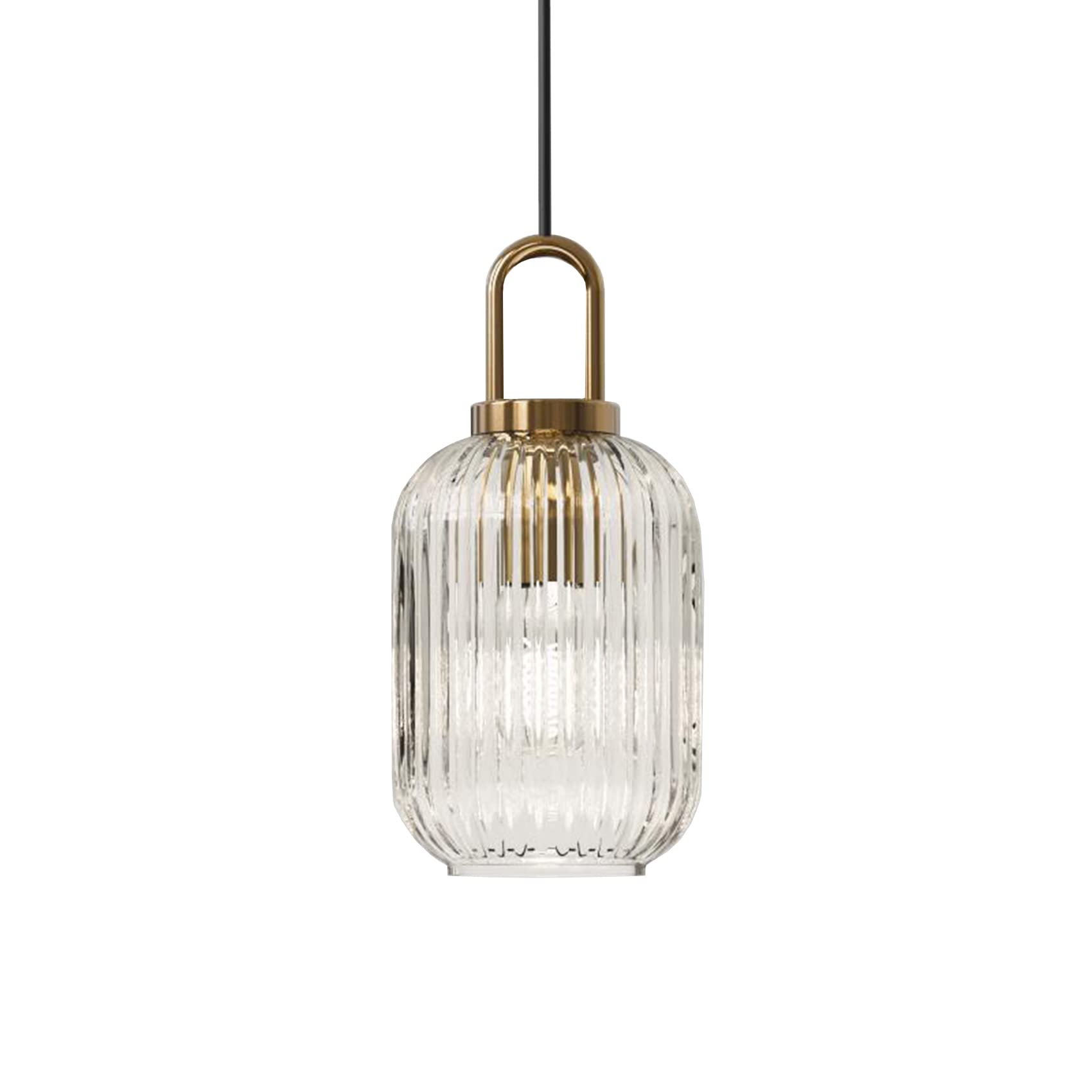 Yhtech Clear Glass Pendant Lamp Fixtures Striped Shade Lamp Fittings And U Shape E27 Copper Socket Ceiling Ligh (S)