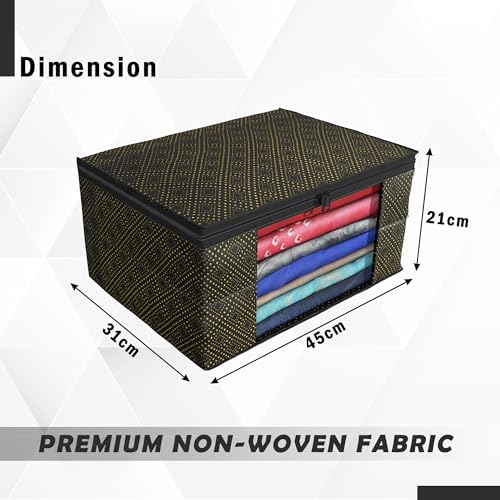Image of Kuber Industries (Pack of 12) Saree Covers | Foldable Storage Bag for Almirah & Wardrobe | Non-Woven Saree Bags (9 Inch) Clothes Bag for Women (Golden Dot) Sari Cover Bags | Black
