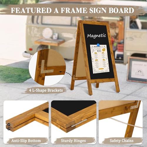 Image of Double-Sided Magnetic 40 inch x 20 inch Yellowish-Brown Chalkboard Sign | Wooden A-Frame Sign, Sandwich Board Signs Outdoor, Chalkboard Easel, Menu Board for Restaurant, Business or Wedding