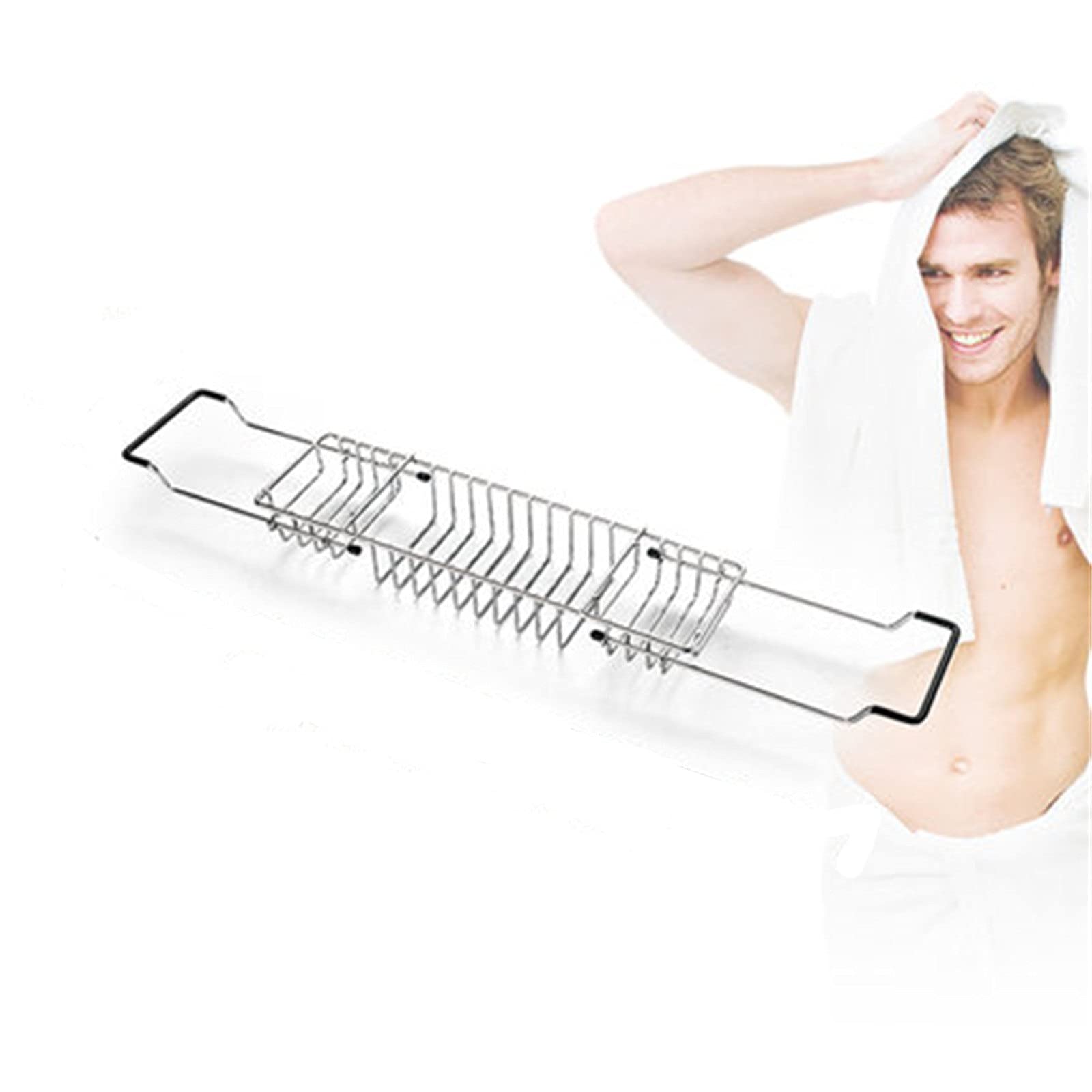Support de baignoire acier inoxydable argenté étagère de luxe télescopique et durable