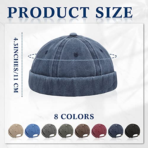 Image of Janmercy 8 Pcs Brimless Hats for Men Adjustable Skullcap Docker Hat Buckle Beanie Cap Wash Cotton No Brim Hats for Men Women