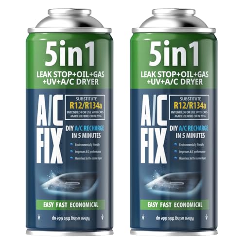 AC FIX 5in1 - Kältemittel R134a x 2 470 g für Auto Klimaanlage mit Öl Dichtungsmittel UV-Farbstoff Trocknungsmittel - Schützt den Kompressor
