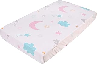 Baby Crib Fitted Sheet , 1 PC Moon Star Cloud Baby Girl Crib Fitted Sheet White Pink Blue