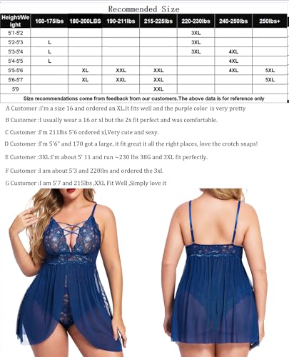 Image of Avidlove Plus Size Babydoll Womens Snap Crotch Lingerie V Neck Lace Nighty Sleepwear L-5XL