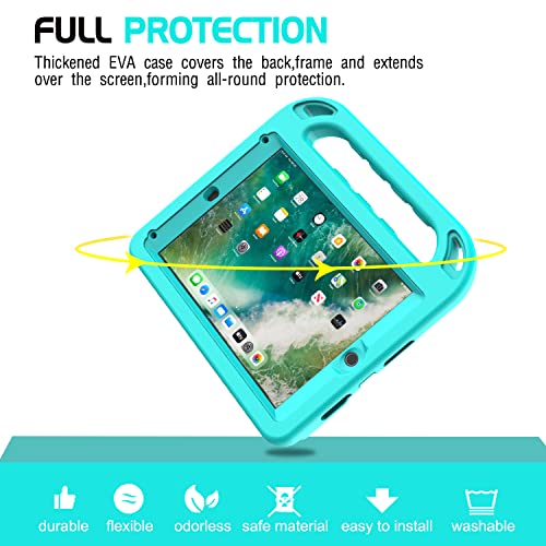 Avawo Kids Case For Ipad 6Th/5Th Generation, Ipad 9.7 Inch 2018/2017 & Ipad Air 2 Case, Built In Screen Protector, Shockproof Handle Stand Kids Case For 9.7-Inch Ipad 5Th & 6Th Gen & Ipad Air 2, Cyan #TOP6