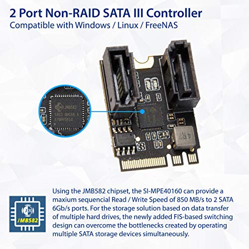 Image of 2 Ports SATA III 6gb /s to M.2 NGFF A Key + E Key A+E Key 22x30 2230 mm JMicron JMB582