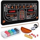 Craps Tabletop Game Set with 35 * 70' Rubber Craps Tabletop Layout Mat, 36' Rattan Stick, Casino Grade 19mm...