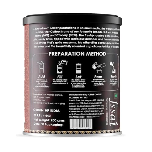 Image of Toffee Coffee Roasters | South Indian Filter Coffee, Pack of 3 (200 gms) + Free Filter Coffee Maker (220ml, 3-4Cups) | As Seen On Shark Tank | Speciality Traditional Dark Roast Signature Filter Coffee
