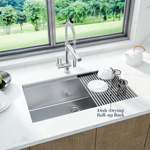 30 x 19 Drop-In Workstation Kitchen Sink – 16 Gauge Stainless Steel Topmount Sink, 10" Deep Undermount Single Bowl & 6 Accessories