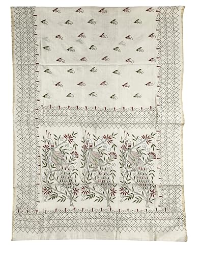 Image of SHRISTI CLOTHINGS Women's Hand Embroidered Cotton Silk Kantha Stitch Saree with Blouse Piece (SB420324 TWD80)