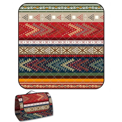 YFFSFDC レジャーシート ふかふか厚手 3層構造 民族柄 大判 キルティング 生地 防水 ピクニックシート 洗濯可 大人4人〜6人用 軽量 コンパクト インナーシート キャンプ ピクニック アウトドア 収納ポーチ付き レッド