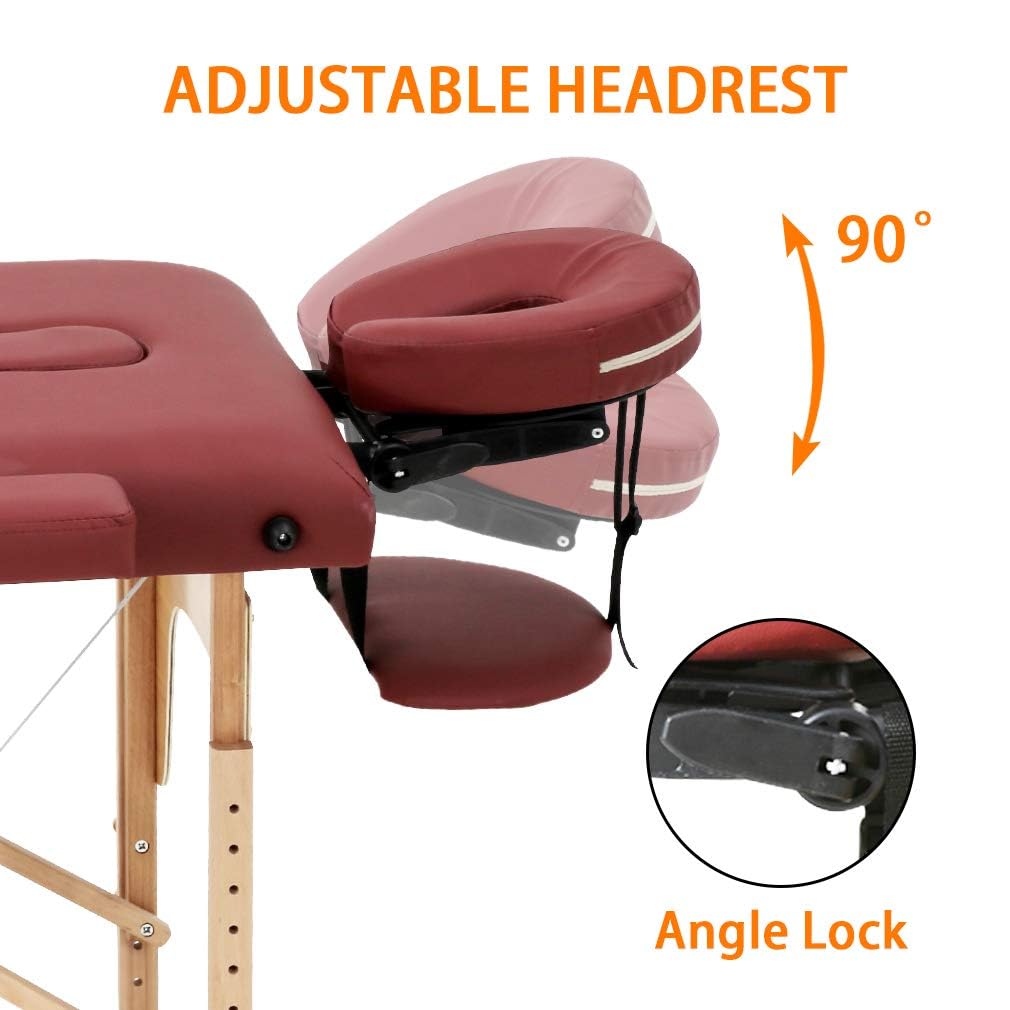 BestMassage Massage Bed Portable Massage Table 24 inch Wide Lash Bed Height Adjustable 2 Folding Spa Table with Non-Woven Bag for Spa Footmassage Facial CareSpa Tattoo: 24.0 inch wide Burgundy