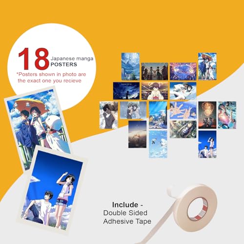 Image of ATEVON Weathering With You Wall Poster Set - Pack of 18 Mini Collage Prints (6x4 Inch) Featuring Makoto Shinkai's Art - Japanese Manga Room Decor, Unframed Wall Decoration for Fans