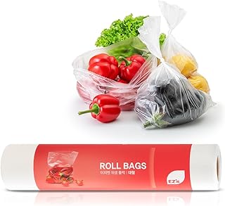 EZ'n Food Storage Bags - 12" x 16" Clear Plastic Produce Bags 500 pcs on a Roll - Durable, Easy Tear, Freezer Safe, BPA Free, Ideal for Bread, Fruits, Vegetables, Refrigerator Storage - Made in Korea