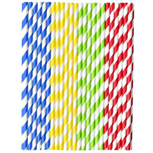 Cannucce di carta biodegradabili lunghe 26 cm, larghezza 8 mm, per frullati grandi, frappè, 300 pezzi, strisce colorate