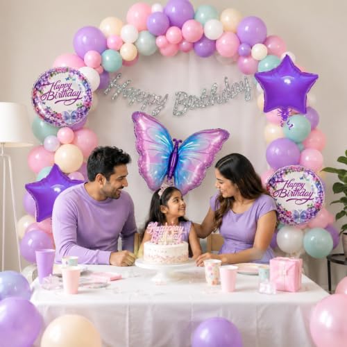 Image of Pastel Butterfly Birthday Decoration Set, 52 Pcs Balloon Kit