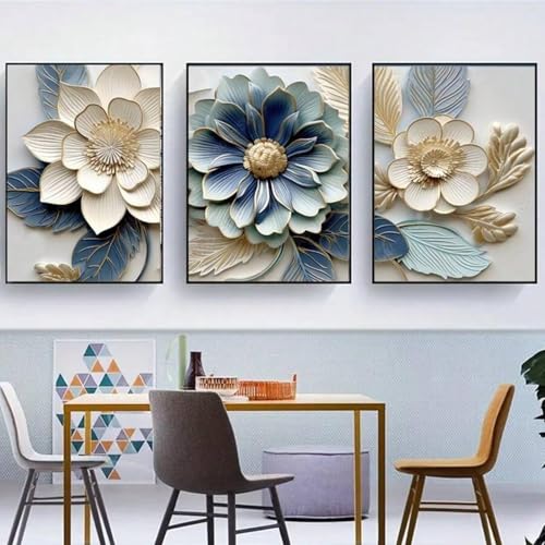 Images décoratives salon et chambre déco murale fleurs bleues 30x50cm - 2
