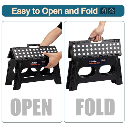 Image of Flottian 9 inch Folding Step Stool for Adults and Kids 15-Inch Extra Wide Stool Holds Up to 300 lbs,Non-Slip Folding Stools with Handle,Compact Plastic Foldable Step Stool for Bathroom,Kitchen,ect