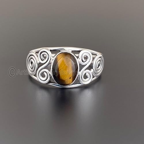 Vista 4 de Tiger Eye Ring Women, 925 Sterling Silver Ring, Handmade Tiger Ring, Minimalist Silver Ring, Tiger Gemstone Ring, Bohemian Ring Women, Tiger Oval