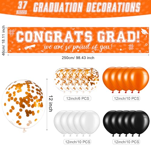 Image of 37Pcs Graduation Banner Balloon Decorations Class of 2026, Congrats Grad Banner Yard Outdoor Decorations, Graduation Banner Set for High School College Graduation Party Supplies, Orange