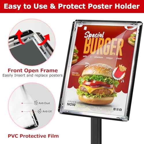 VAIIGO 3 Pack Heavy Duty Sign Holder Stand 11x17 Inch - Pedestal Floor Standing Sign Holder with Weighted Base - Vertical & Horizontal Poster/Menu Display Stands for Indoor/Outdoor Advertising, Black by VAIIGO - Image 4