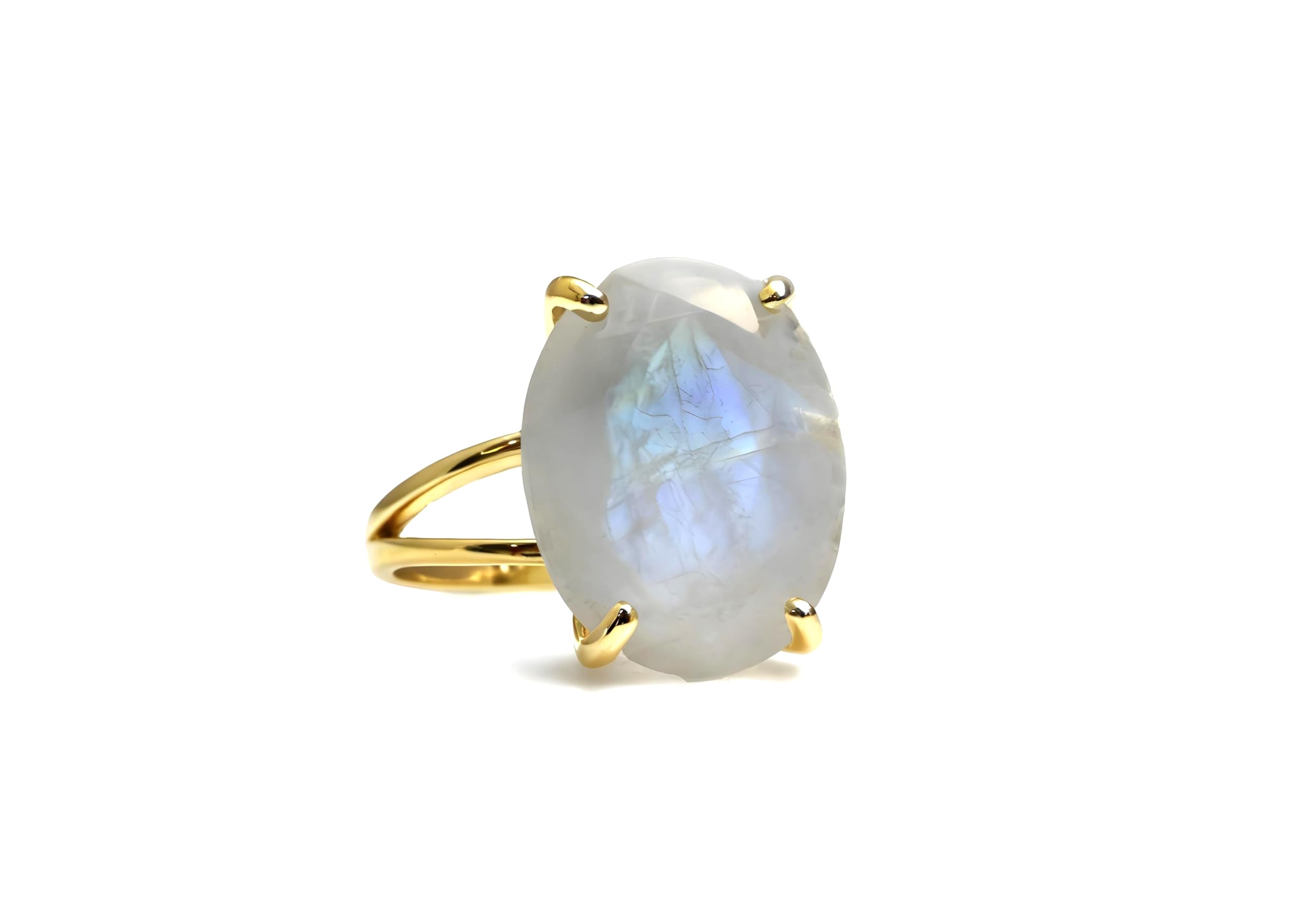 Anillo de Piedra Lunar Grande de Ensueño - Anillo de Cristal Ovalado en Oro de 14k - Joyería de Piedra de Nacimiento de Junio para Mujeres - Anillos Hechos a Mano para Compromiso de Boda de Moda