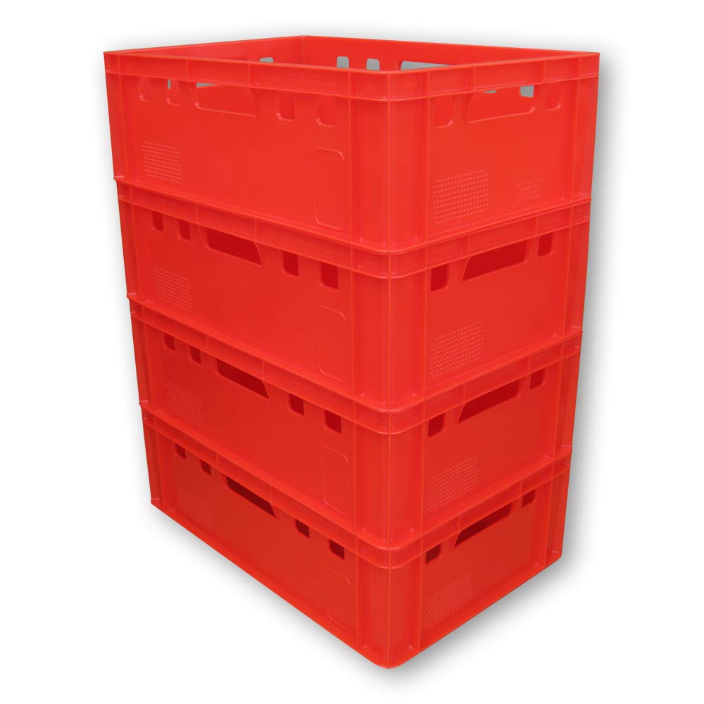 kanister-vertrieb® 4er Set E2 Kisten 60x40x20 cm Fleischkiste Lagerkiste Metzgerkiste Eurobox rot inkl. Etiketten