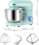 Aucma Mélangeur de support6.5-QT 660W 6-Speed Mélangeur de cuisine électrique à tête incrustée avec fil de fer à crochet & Batteur (6.5QT Bleu)