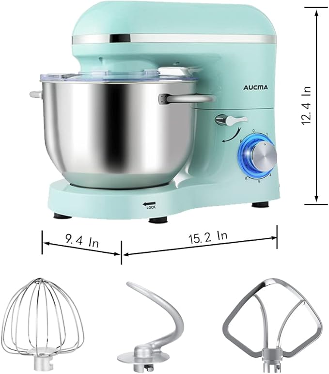 Aucma Stand Mixer, 900W 8QT Large Kitchen Mixer, Kitchen Electric Mixers with Dough Hook, Wire Whip & Beater (Blue, 8QT)