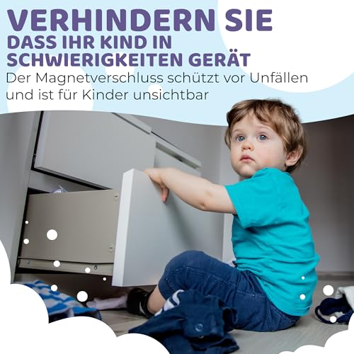 WunderHippo Magnetische Kindersicherung 12 Schlösser + 3 Schlüssel – Unsichtbarer Magnetverschluss – Schranksicherung & Schubladensicherung ohne Bohren – Weiß