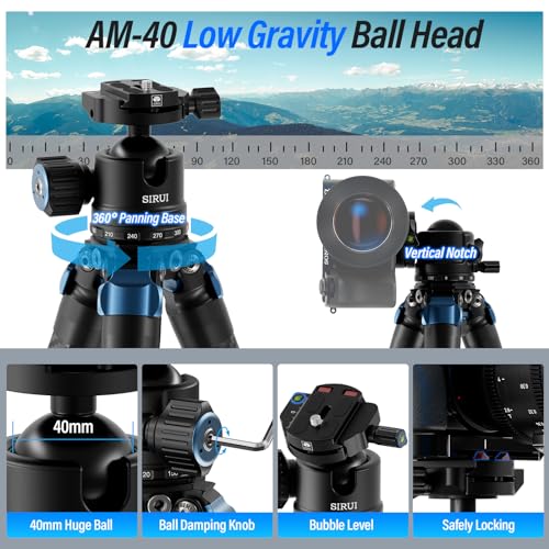 Image of SIRUI AM-324 Professional Camera Tripod with AM-40 Low Gravity Ball Head, 60.4 inch Carbon Fiber Heavy Duty Tripod for Mirrorless Camera, DSLR, 4 Sections, 32mm Max Tube, Max Load 39.8lb /18kg