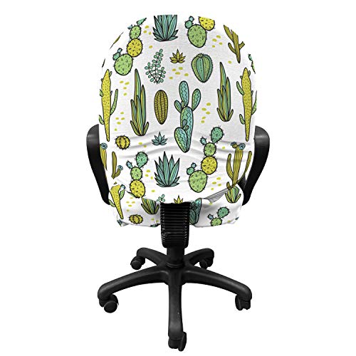 Ambesonne Cactus Office Chair Slipcover, Hand Draw Foliage Pattern Botanical Inspired Floral Tropical Elements, Protective Stretch Decorative Fabric Cover, Standard Size, Reseda Green #TOP1