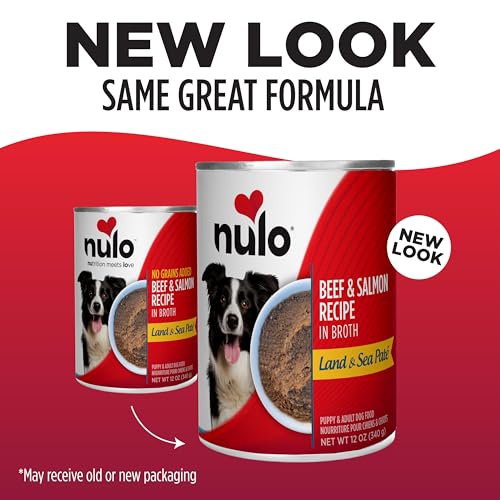 Image of Nulo Land & Sea for Adult Dogs & Puppies Beef & Salmon Recipe in Broth 12 Ounce Cans, Pack of 5